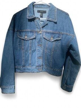 Forever 21 Blue Studded Cropped Denim Jacket